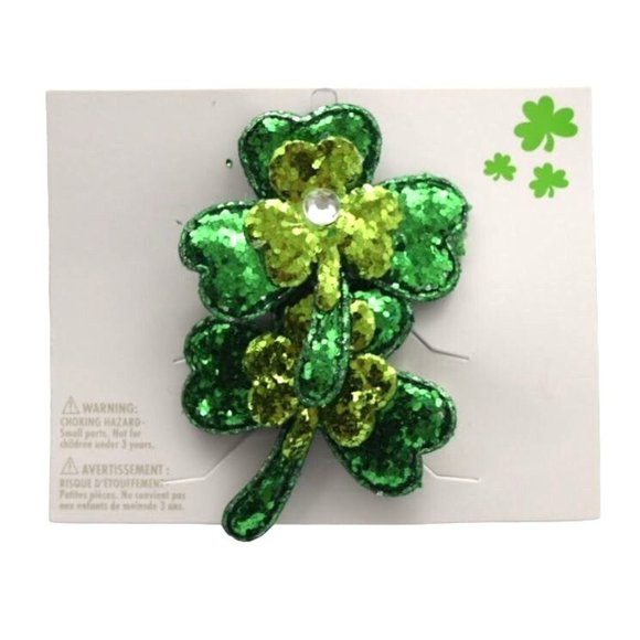 Claires Shamrock Clover Glitter Hair Clips Set of 2 St Patricks Day Green - Picture 1 of 2